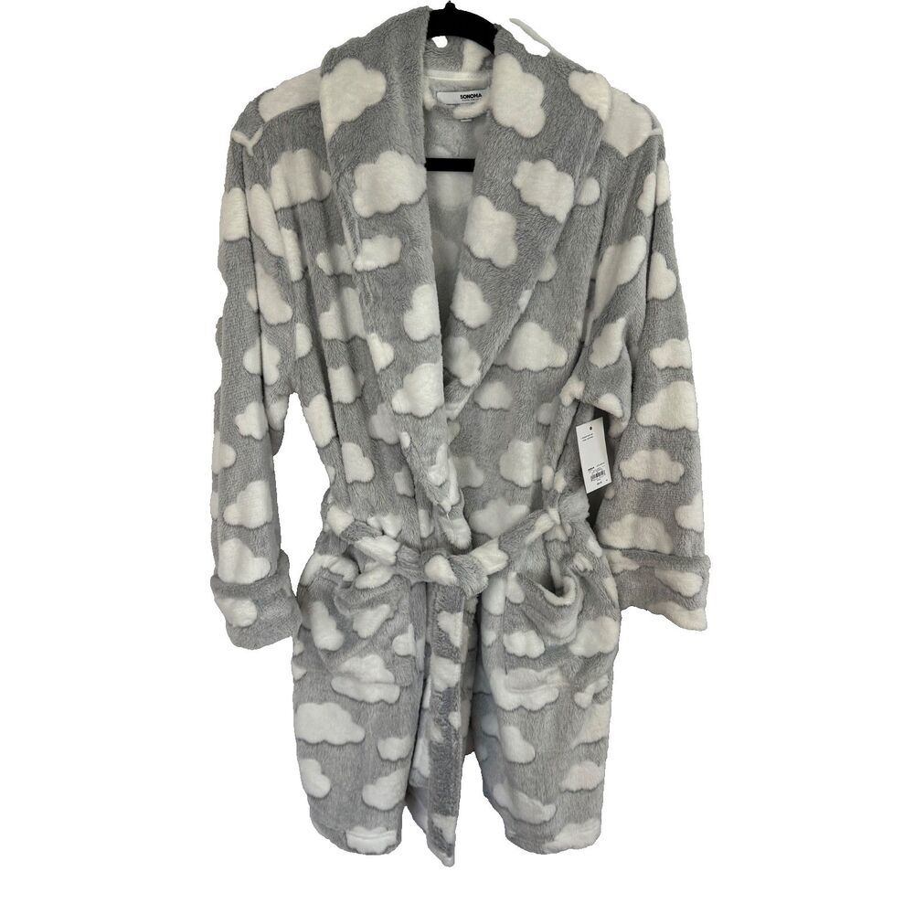Sonoma Women's Robe Size Medium Gray Fleece Cloud Print NEW